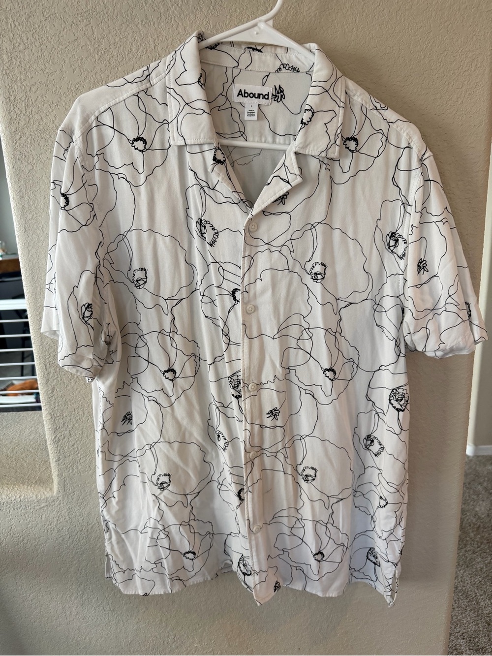 Abound White Short-Sleeve Button-Up Shirt with Black Floral Line Print